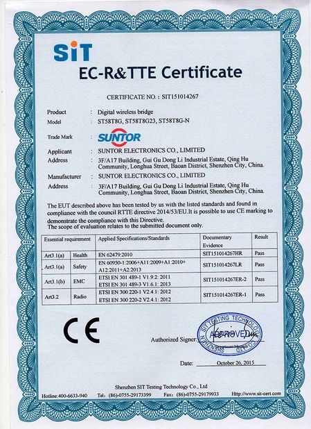 Китай SUNTOR ELECTRONICS CO.,LIMITED Сертификаты